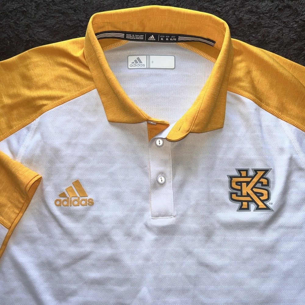 Adidas Polo Shirt Mens XL White Gold Excellent Kennesaw State Owls KSU 1852 16